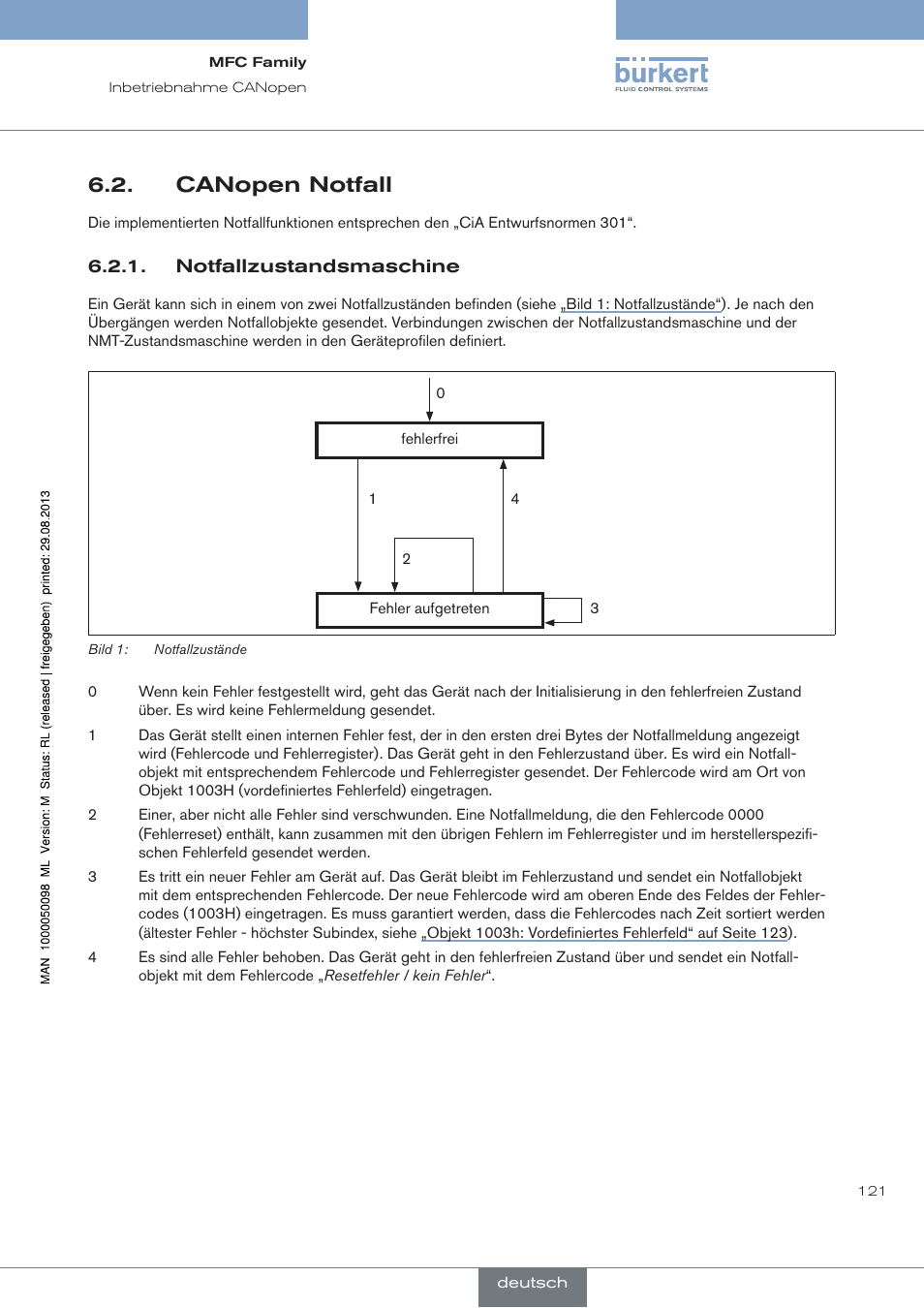 Canopen notfall | Burkert Type 8717 User Manual | Page 121 / 254