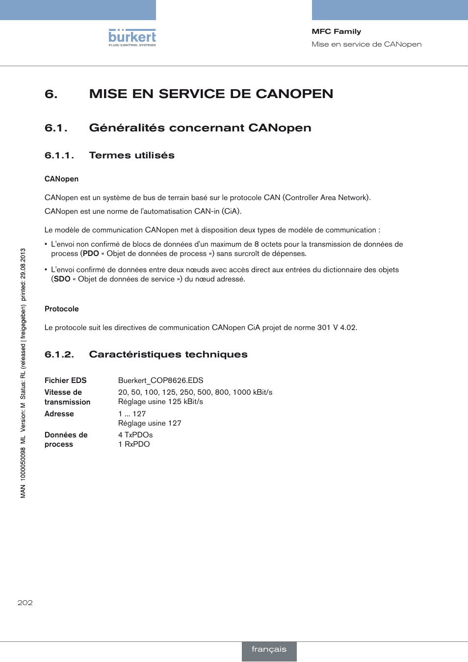 Mise en service de canopen, Généralités concernant canopen | Burkert Type 8717 User Manual | Page 202 / 254