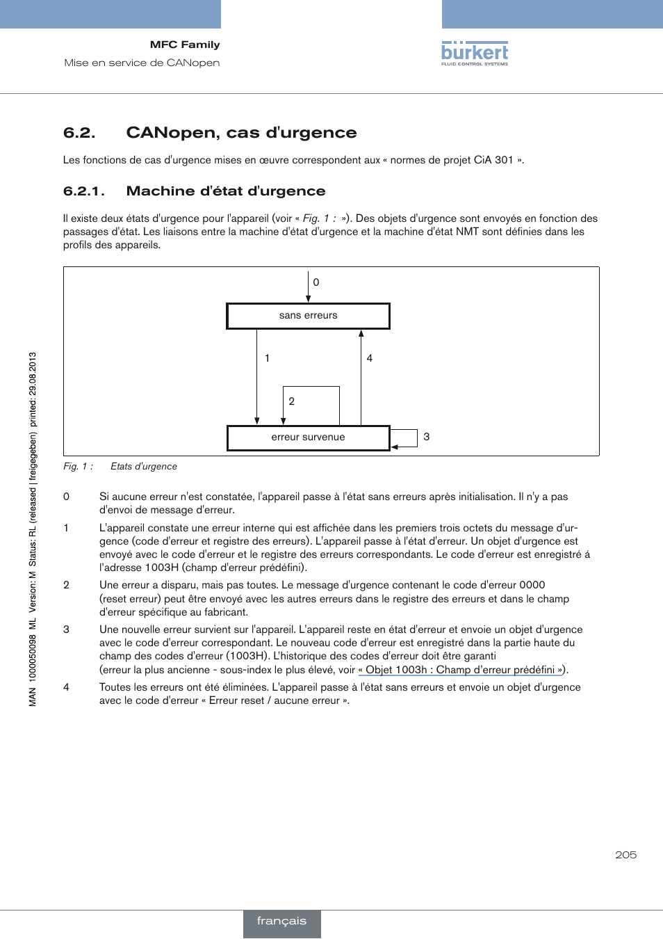 Canopen, cas d'urgence | Burkert Type 8717 User Manual | Page 205 / 254