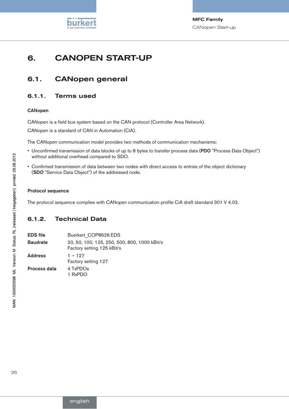 Canopen start-up, Canopen general | Burkert Type 8717 User Manual | Page 36 / 254