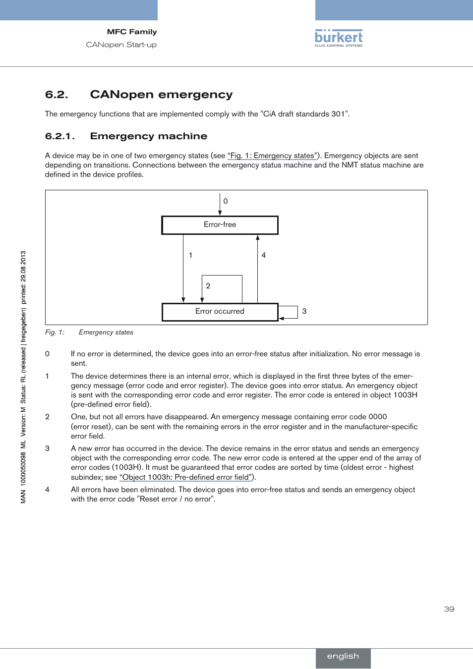 Canopen emergency | Burkert Type 8717 User Manual | Page 39 / 254