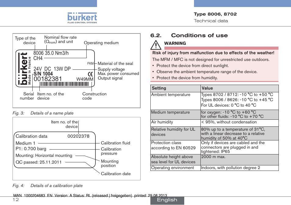 Conditions of use | Burkert Type 8712 User Manual | Page 12 / 52