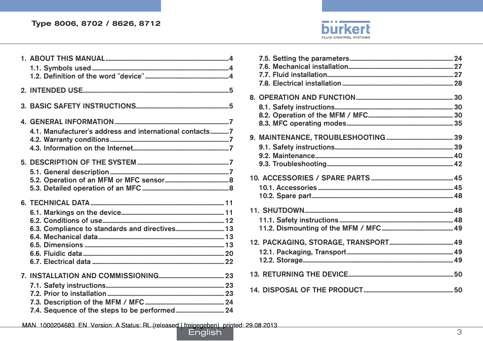 Burkert Type 8712 User Manual | Page 3 / 52