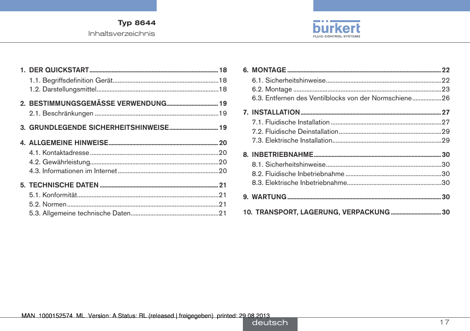 Deutsch | Burkert Type 8644 User Manual | Page 17 / 47