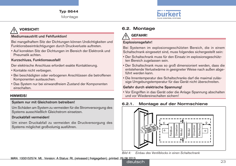 Montage | Burkert Type 8644 User Manual | Page 23 / 47