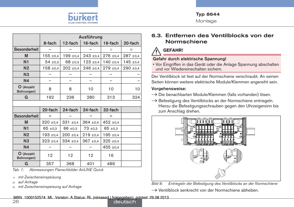 Entfernen des ventilblocks von der normschiene | Burkert Type 8644 User Manual | Page 26 / 47