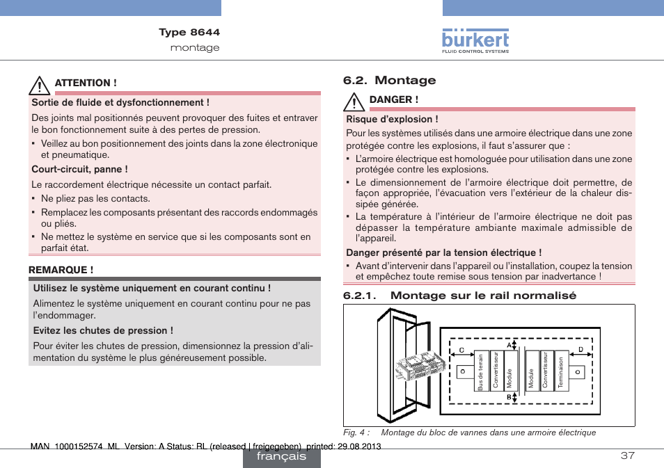 Montage | Burkert Type 8644 User Manual | Page 37 / 47