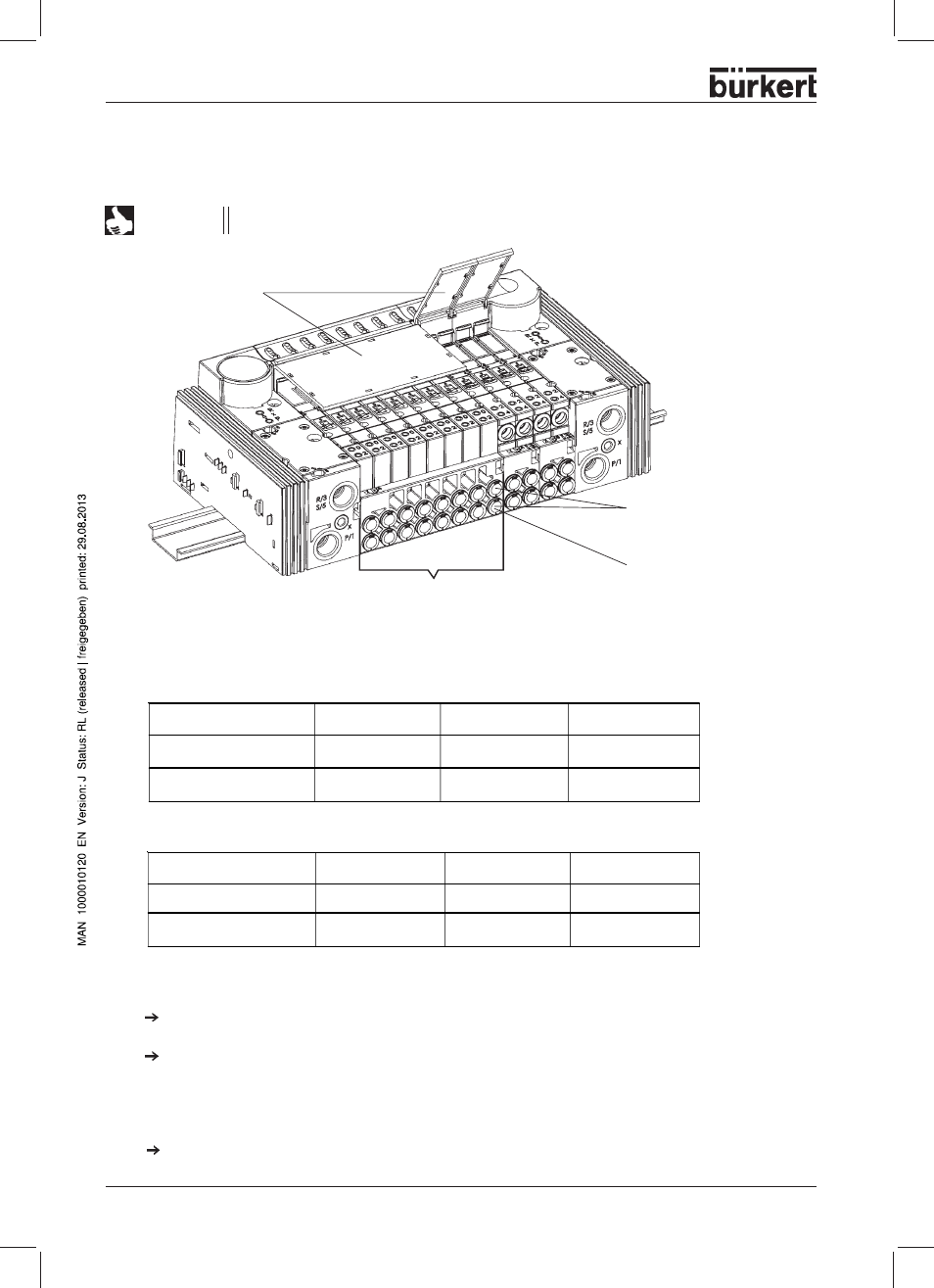 Labelling of the connections, Pneumatic connections - valve units, Variants | Assembly, Fold valve unit or 4 / 2-fold valve units | Burkert Type 8644 User Manual | Page 16 / 134