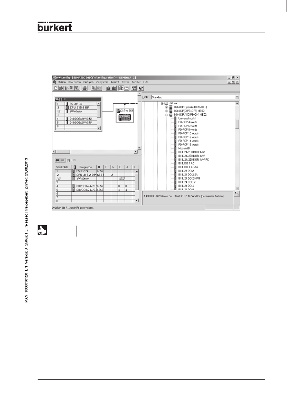 Configuration of the profibus dp bus node | Burkert Type 8644 User Manual | Page 41 / 134