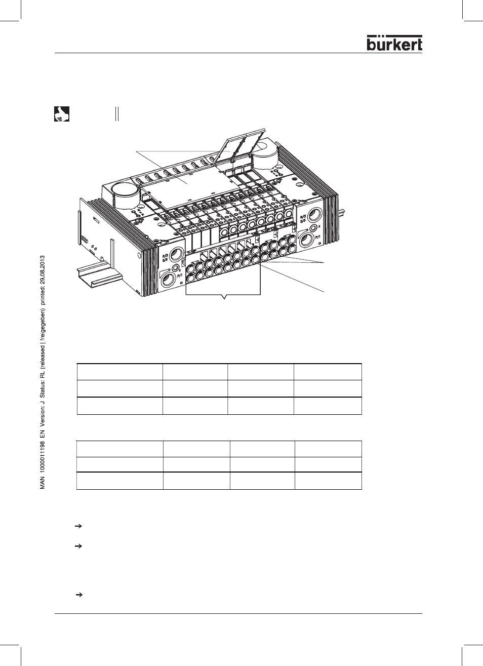 Labelling of the connections, Pneumatic connections - valve units, Variants | Assembly, Fold valve unit or 4 / 2-fold valve units | Burkert Type 8644 User Manual | Page 16 / 66