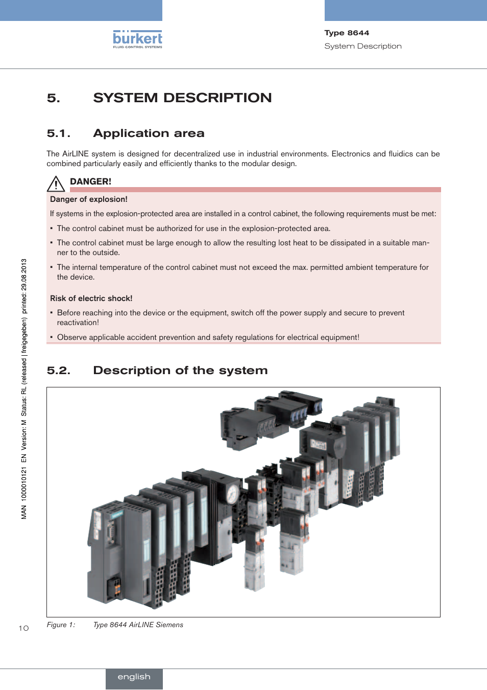 System description, Application area, Description of the system | Burkert Type 8644 User Manual | Page 10 / 68