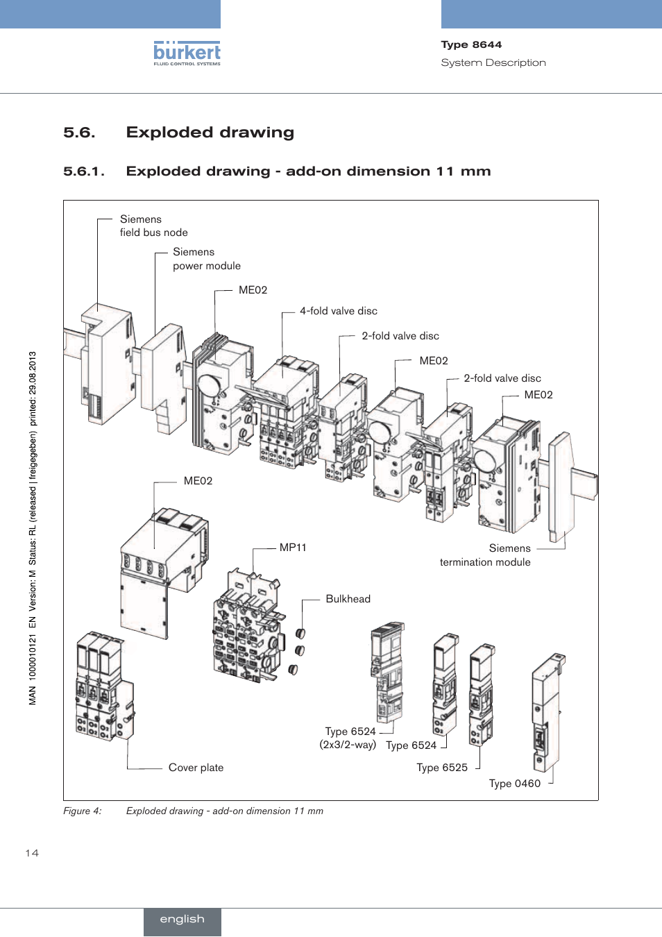 Exploded drawing, Exploded drawing - add-on dimension 11 mm | Burkert Type 8644 User Manual | Page 14 / 68