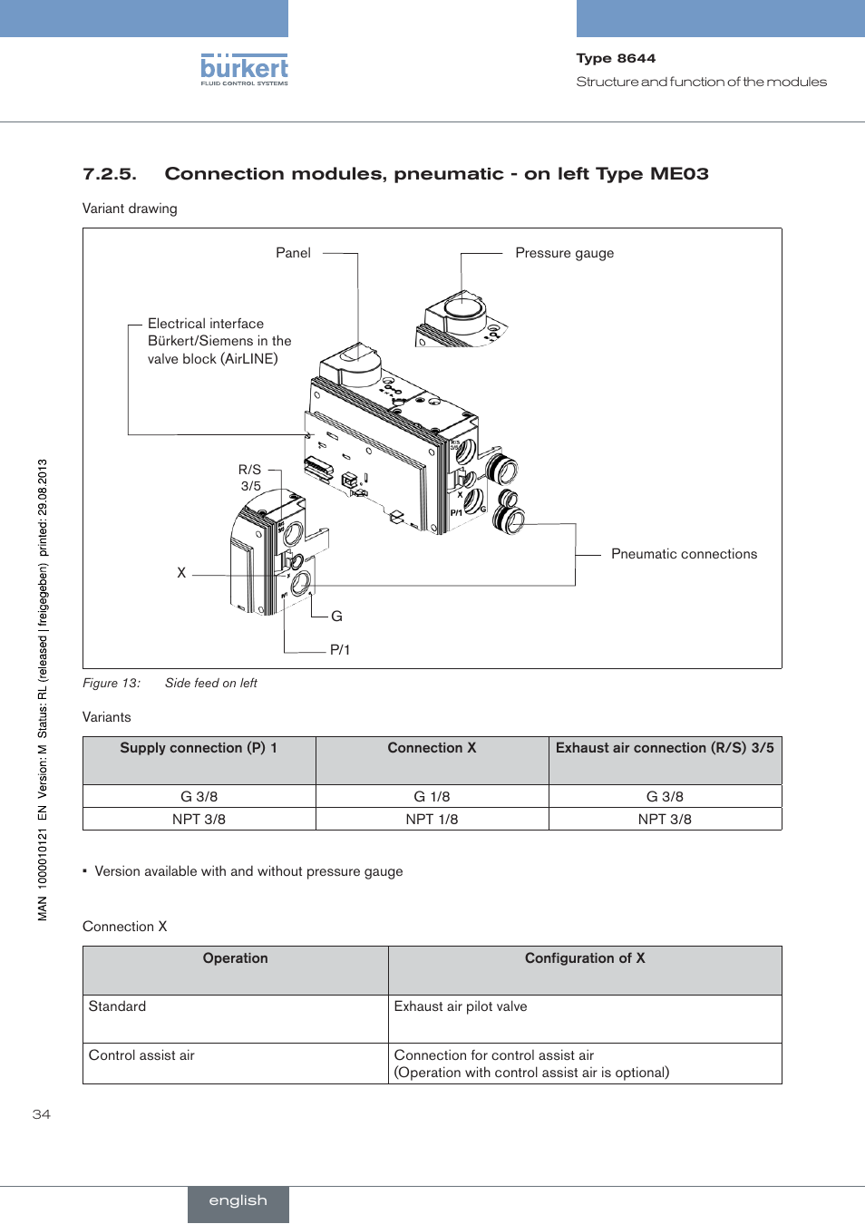 Connection modules, pneumatic - on left type me03 | Burkert Type 8644 User Manual | Page 34 / 68