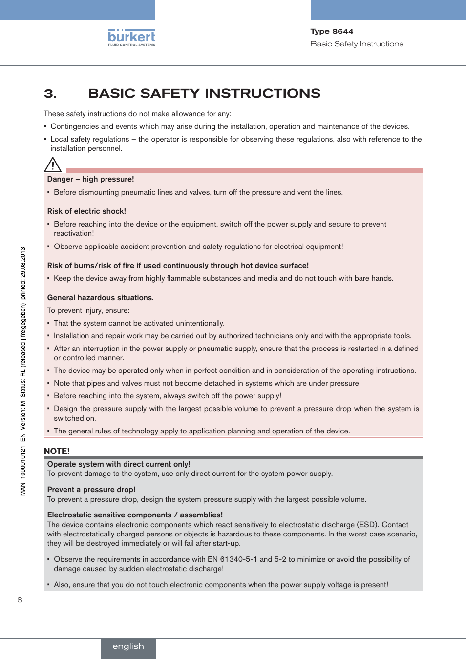 Basic safety instructions | Burkert Type 8644 User Manual | Page 8 / 68