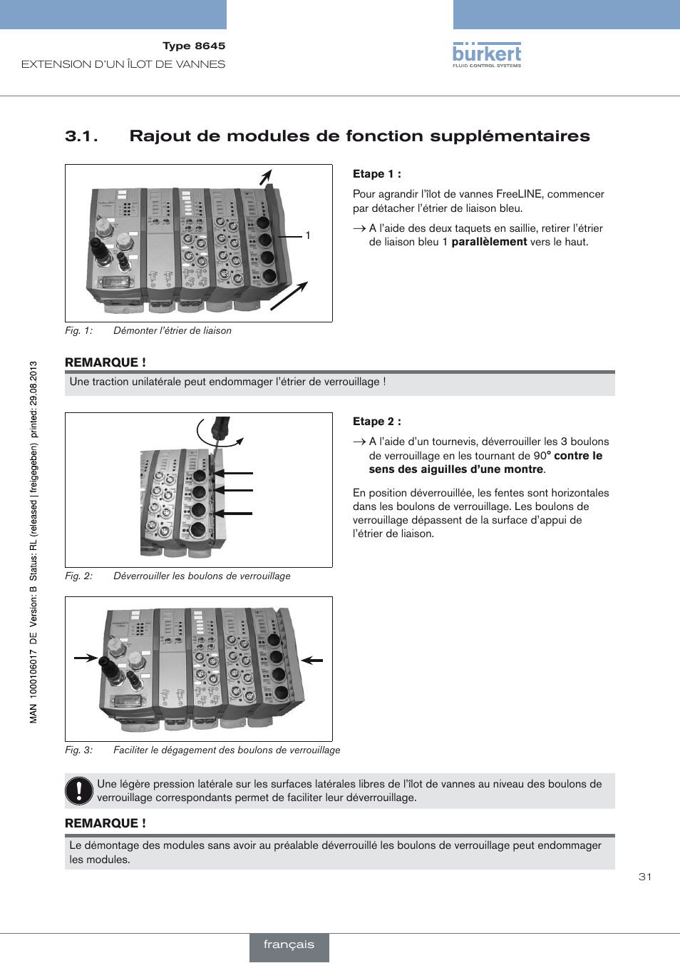 Rajout de modules de fonction supplémentaires, Rajout de modules de fonction supplémentaires 3.1 | Burkert Type 8645 User Manual | Page 31 / 40