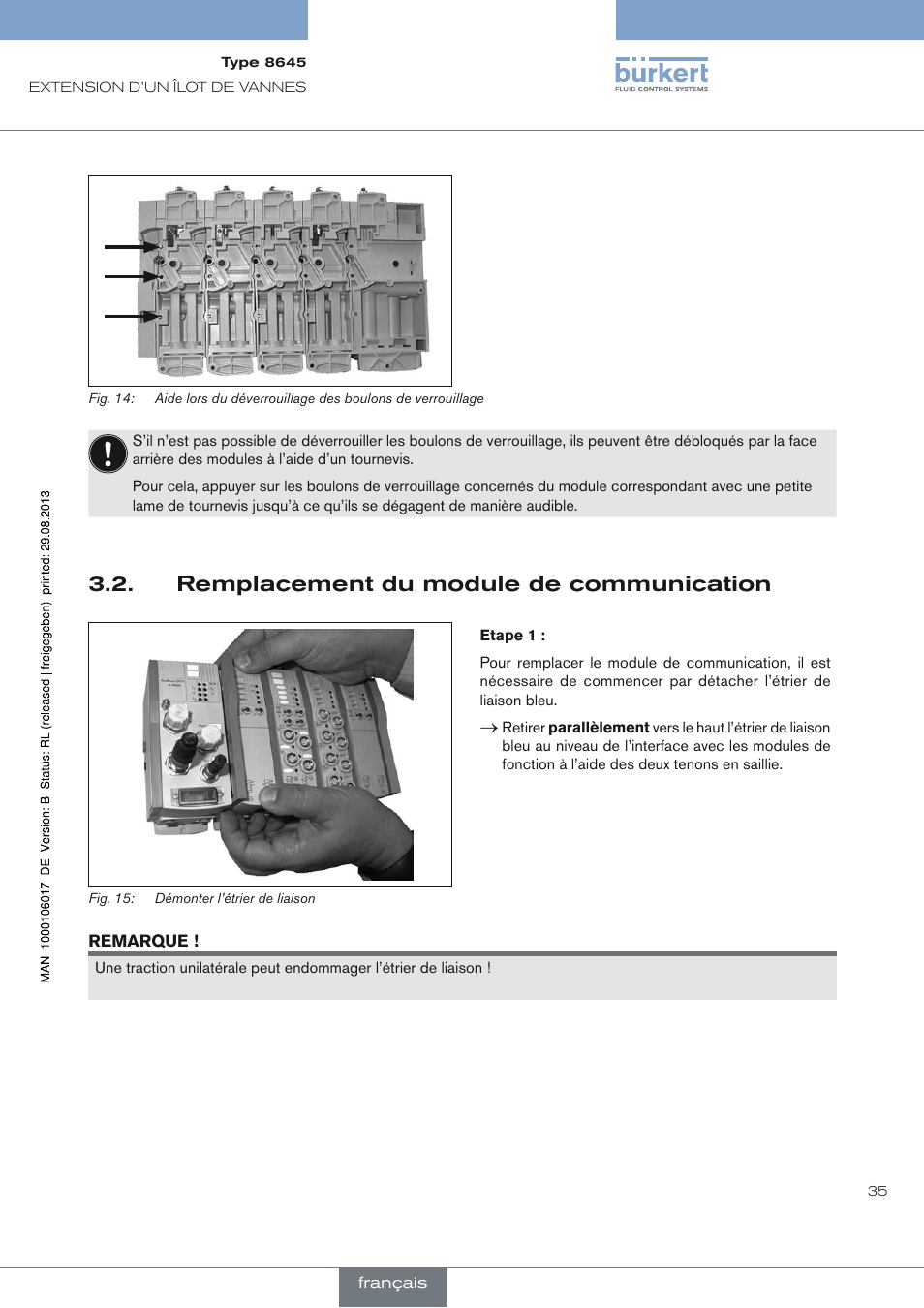 Remplacement du module de communication, Remplacement du module de communication 3.2 | Burkert Type 8645 User Manual | Page 35 / 40