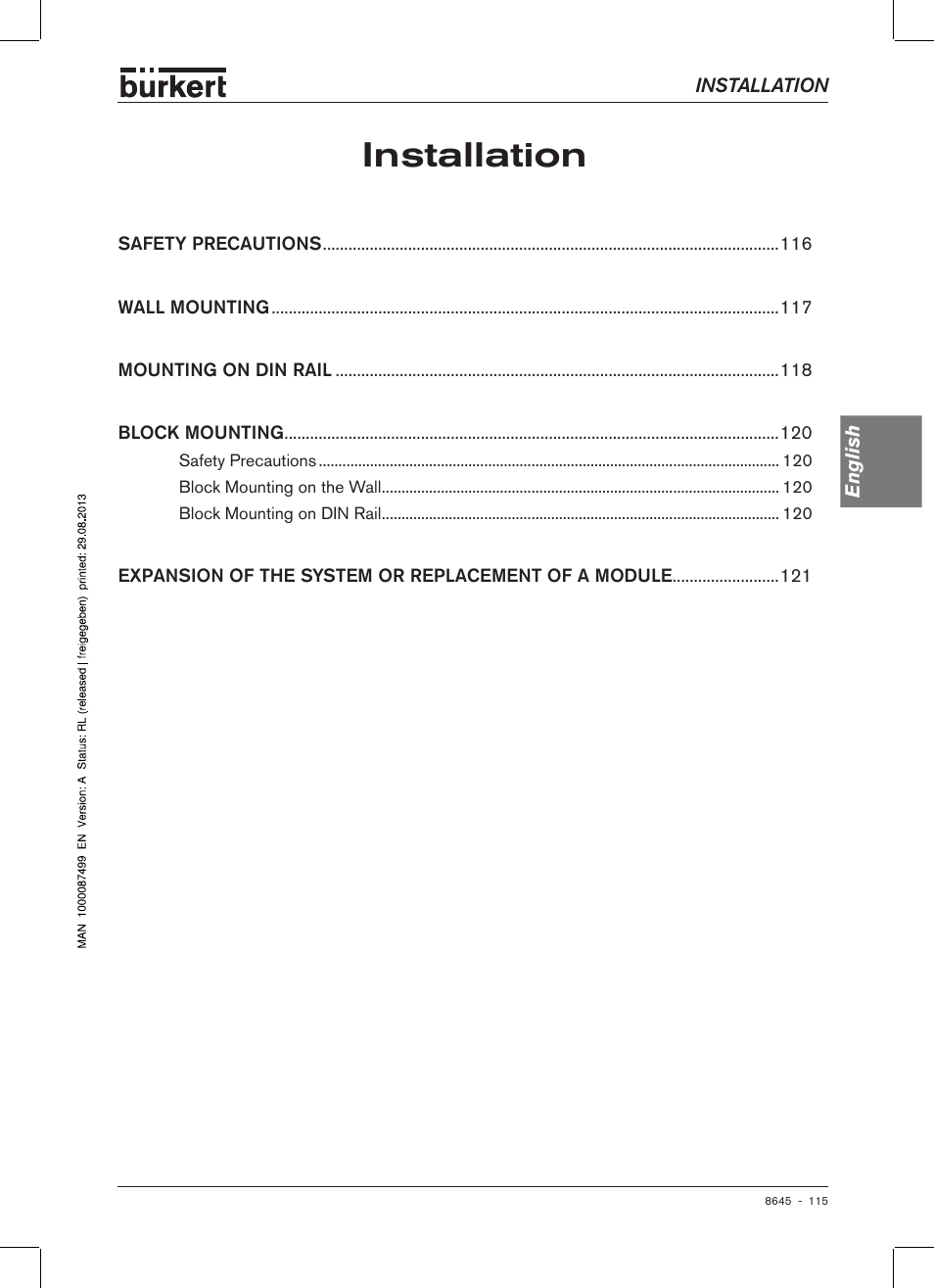 Installation | Burkert Type 8645 User Manual | Page 115 / 174