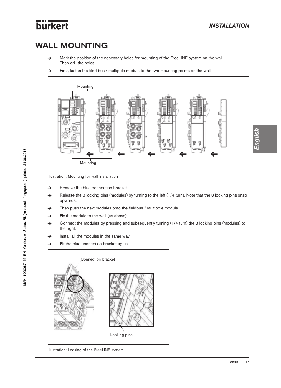 Wall mounting, Installation english | Burkert Type 8645 User Manual | Page 117 / 174