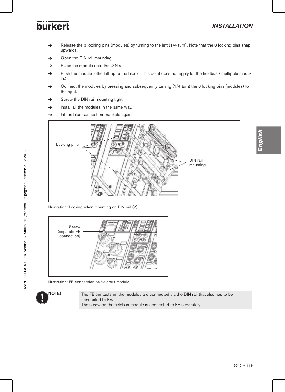 Installation english | Burkert Type 8645 User Manual | Page 119 / 174