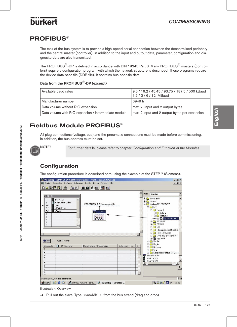 Profibus, Fieldbus module profibus, Configuration | Commissioning english, Config�uration | Burkert Type 8645 User Manual | Page 125 / 174