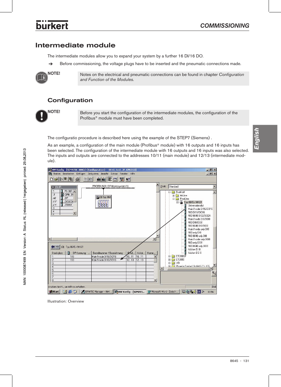 Intermediate module, Configuration, Intermediate module 1 | Configuration 1, Commissioning english, Config�uration | Burkert Type 8645 User Manual | Page 131 / 174