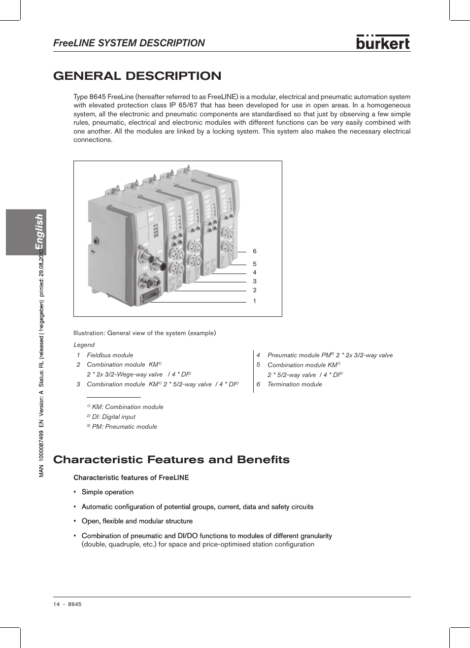 General description, Characteristic features and benefits, Freeline system description english | Burkert Type 8645 User Manual | Page 14 / 174