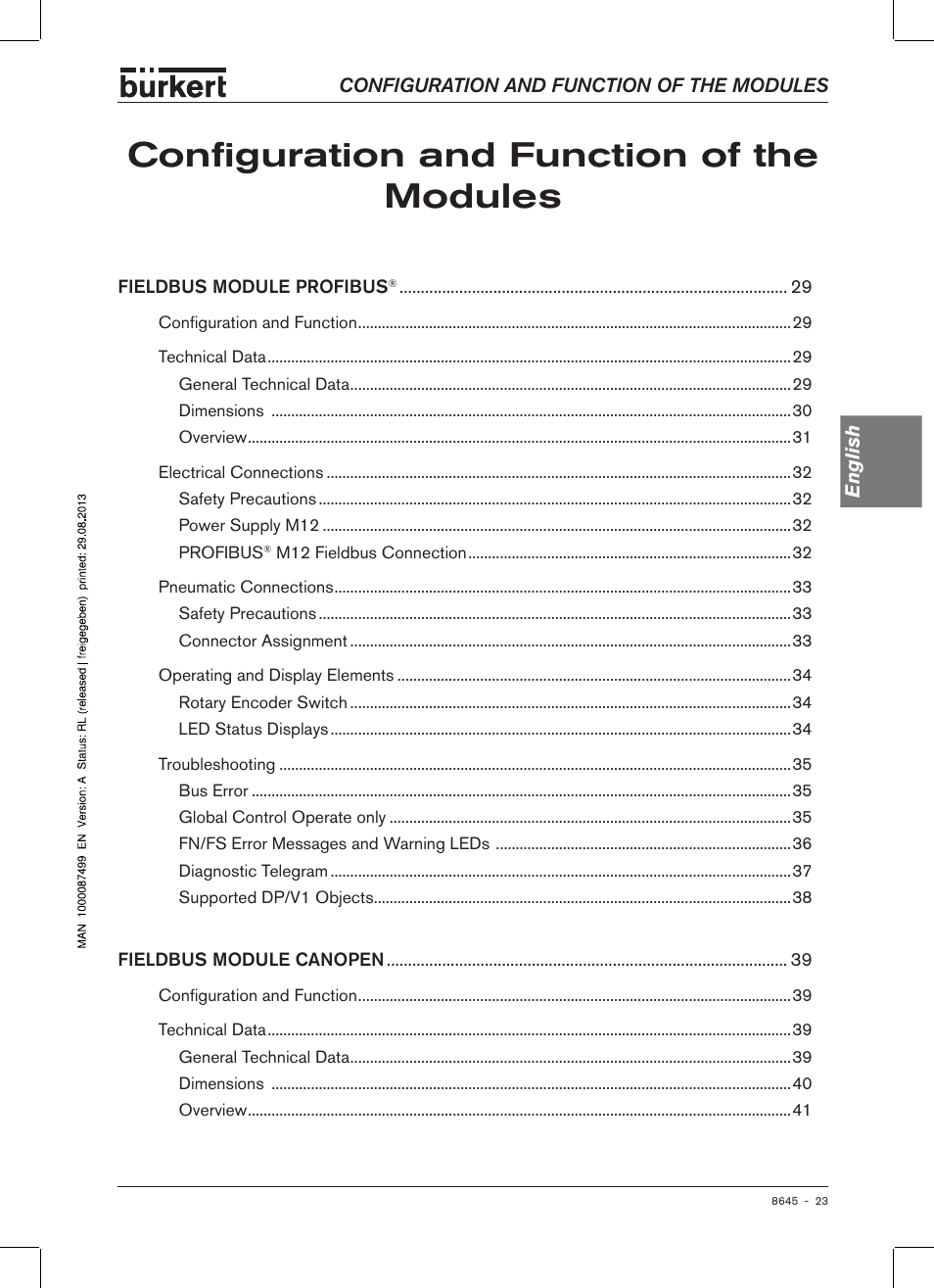 Configuration and function of the modules, Config�uration and function of the modules | Burkert Type 8645 User Manual | Page 23 / 174