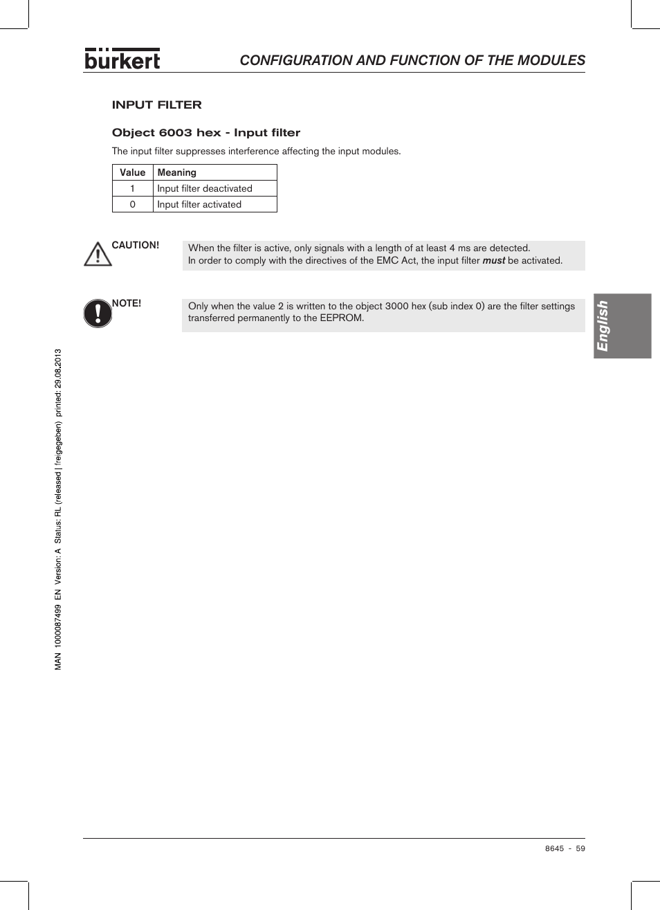 Configuration and function of the modules english | Burkert Type 8645 User Manual | Page 59 / 174