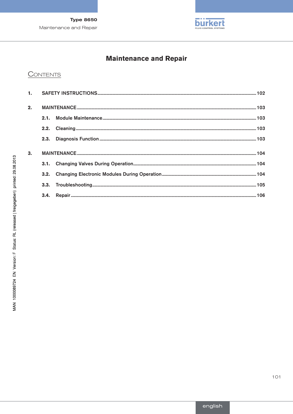 Maintenance and repair, Maintenance and repair c | Burkert Type 8650 User Manual | Page 101 / 156