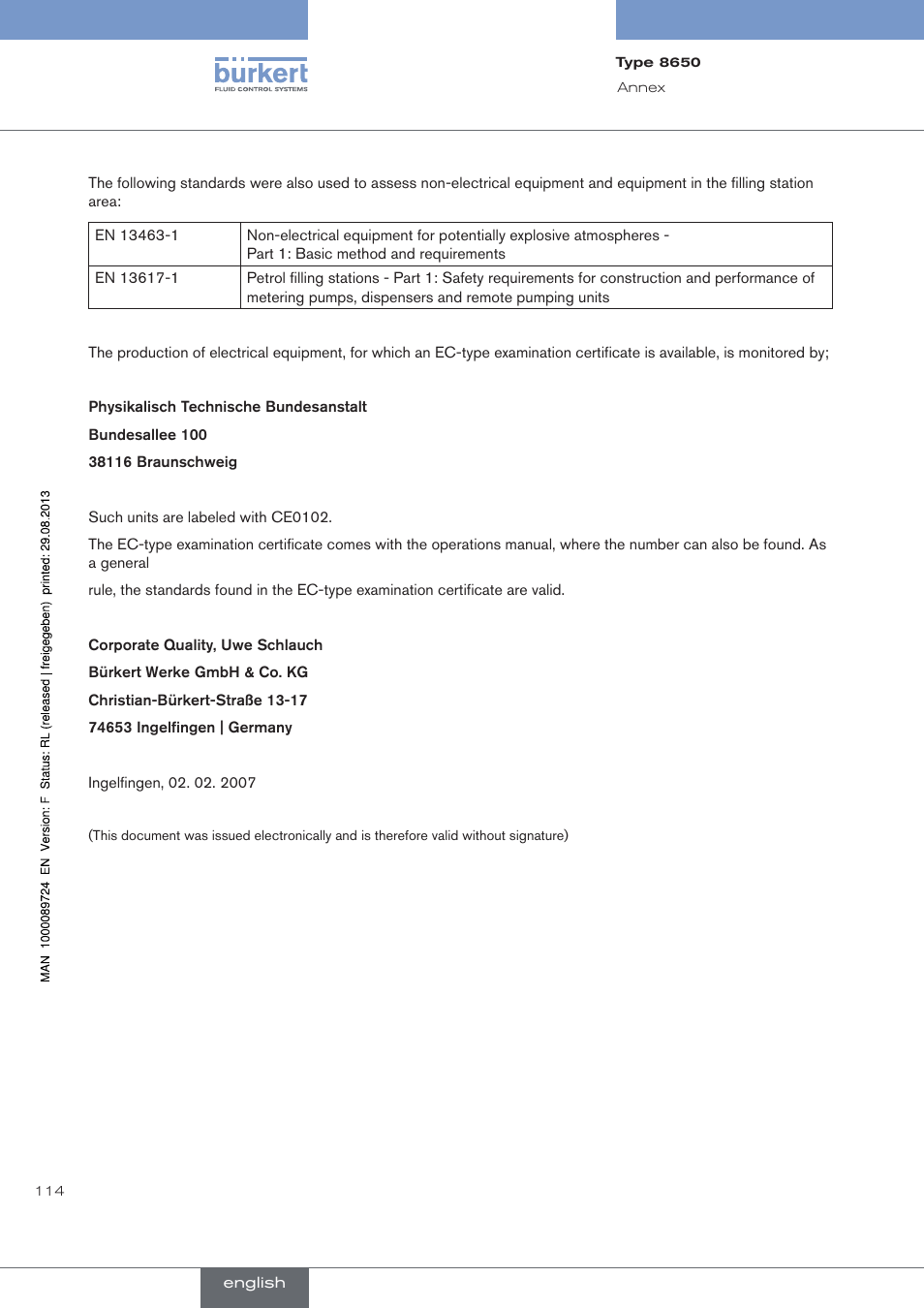 Burkert Type 8650 User Manual | Page 114 / 156