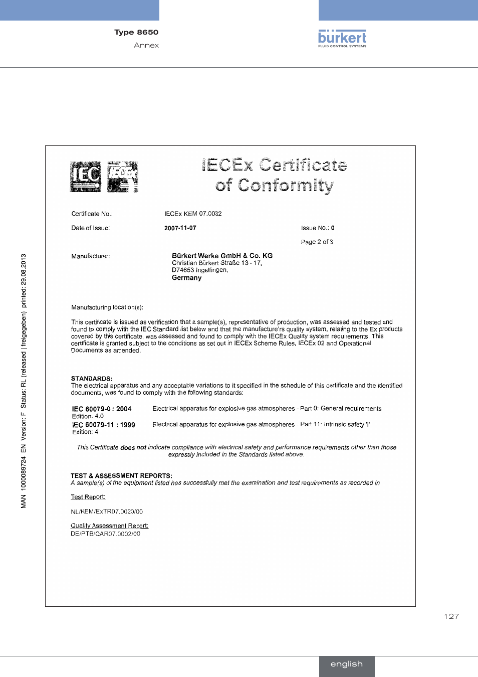 Burkert Type 8650 User Manual | Page 127 / 156