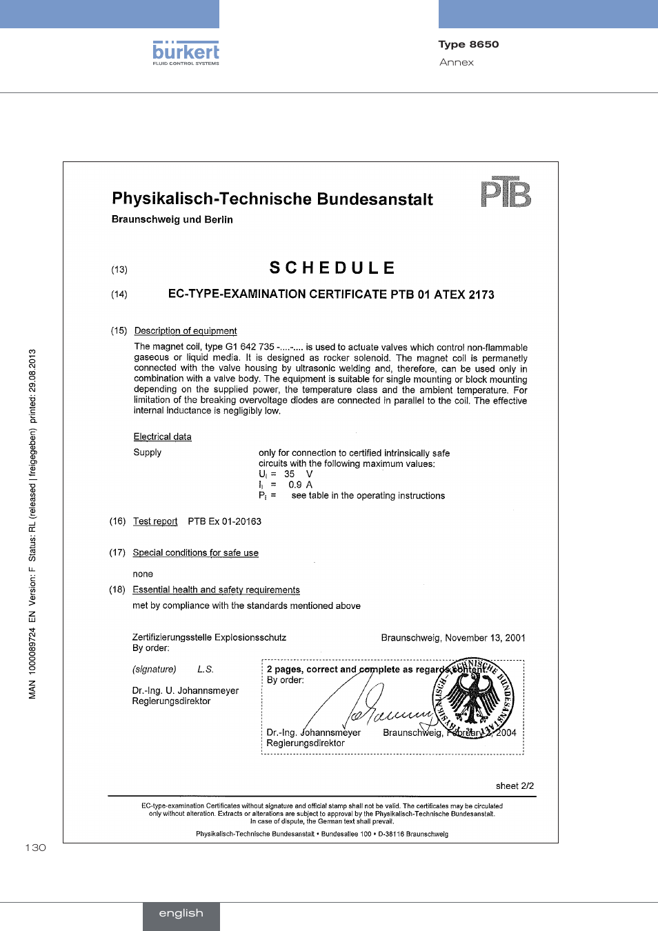 Burkert Type 8650 User Manual | Page 130 / 156