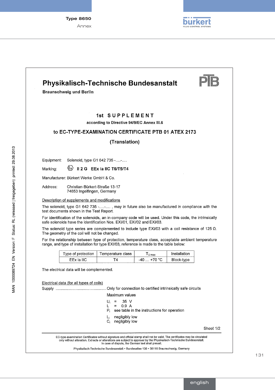 Burkert Type 8650 User Manual | Page 131 / 156