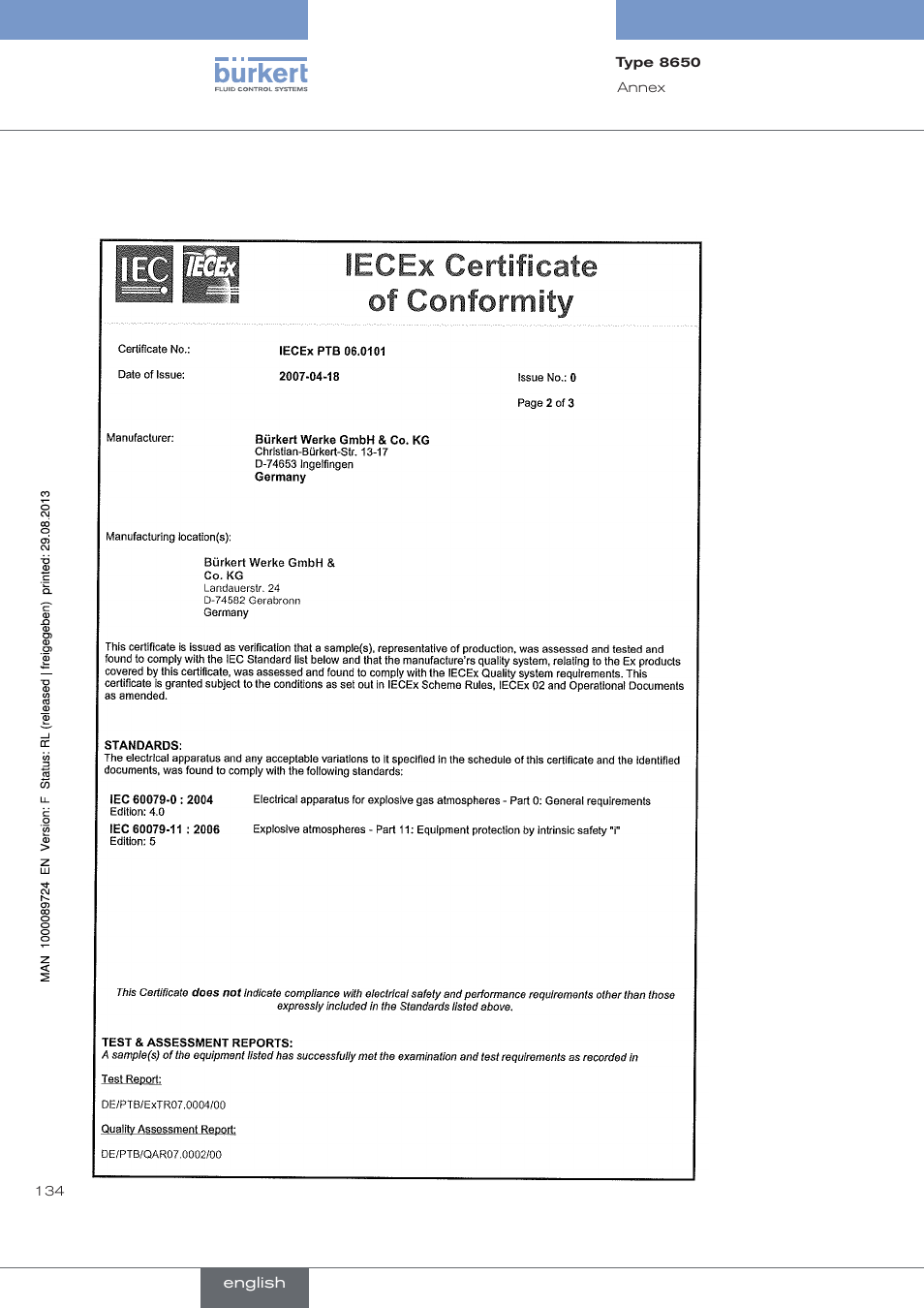 Burkert Type 8650 User Manual | Page 134 / 156