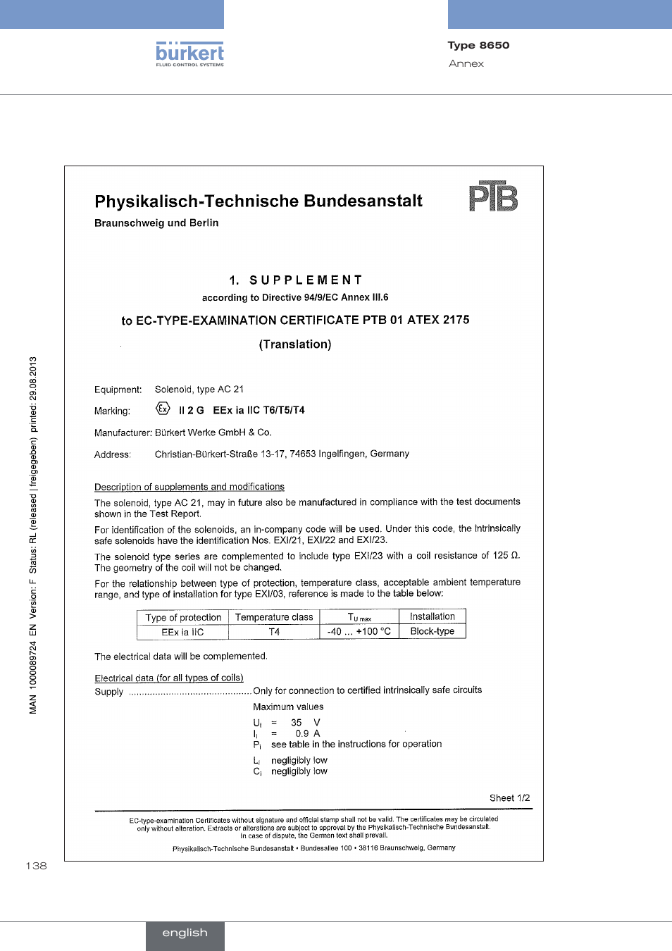 Burkert Type 8650 User Manual | Page 138 / 156