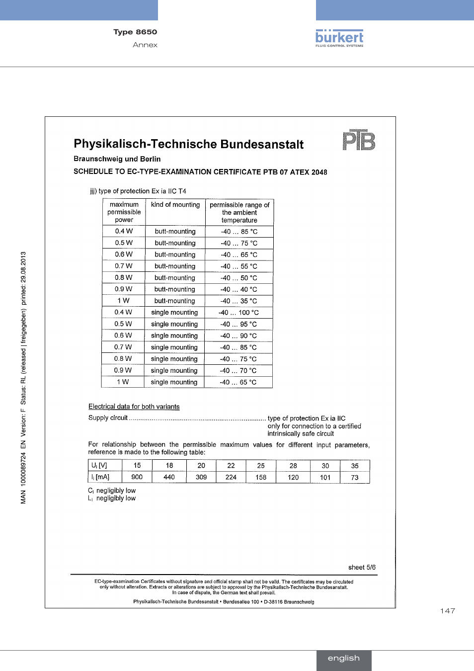 Burkert Type 8650 User Manual | Page 147 / 156