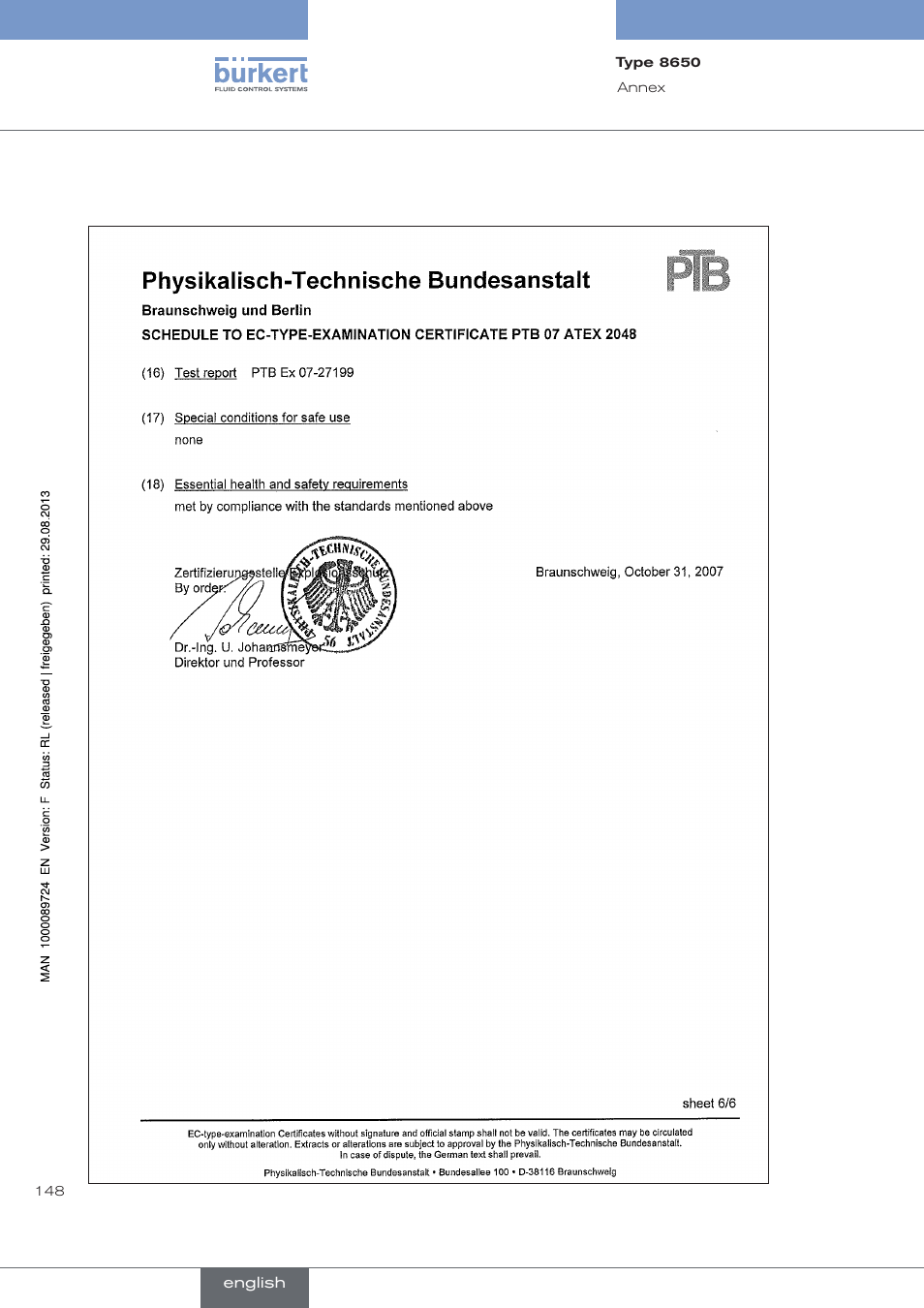 Burkert Type 8650 User Manual | Page 148 / 156