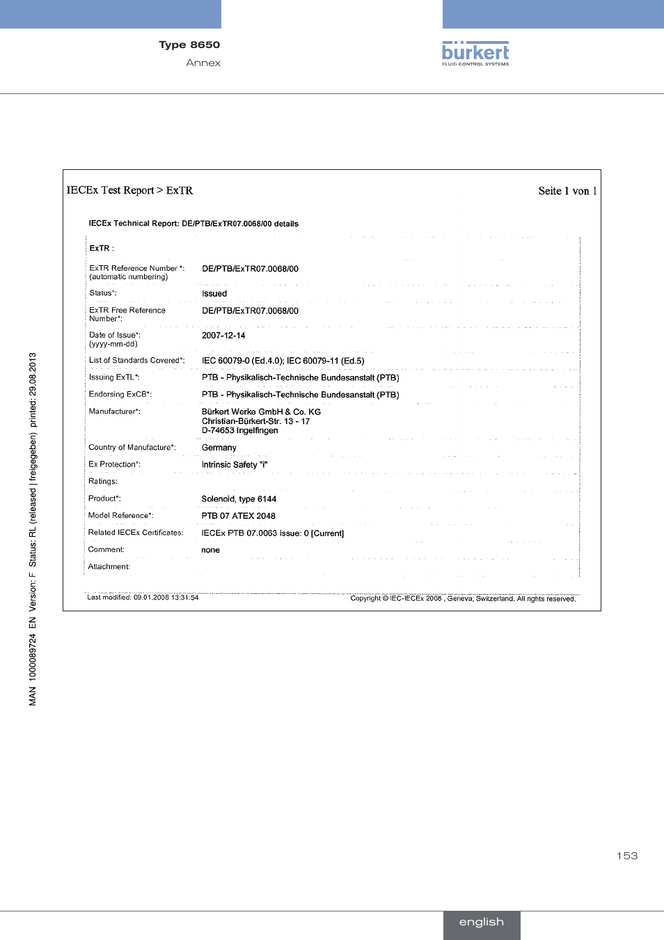 Burkert Type 8650 User Manual | Page 153 / 156
