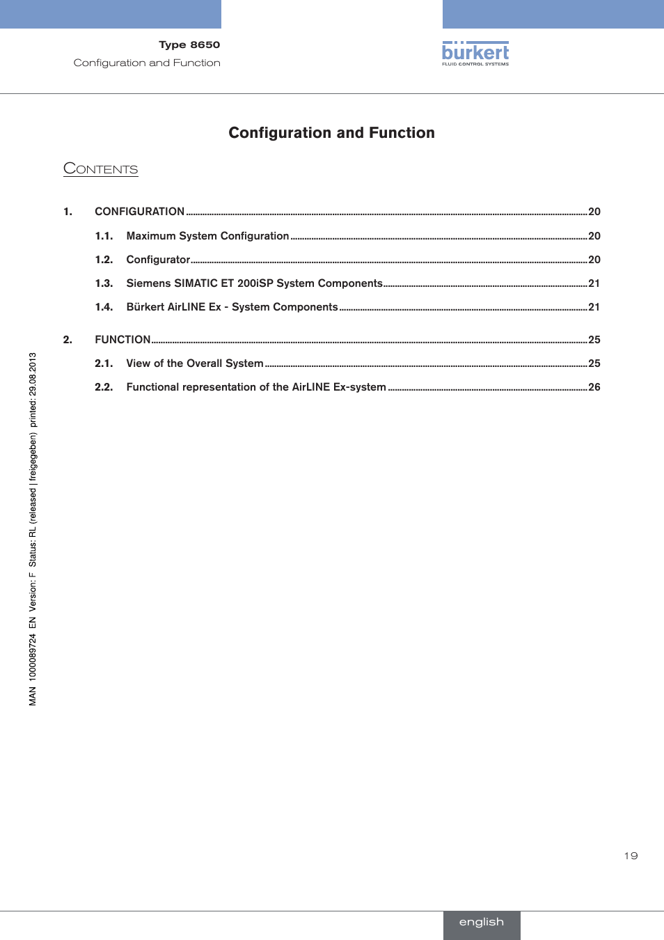 Configuration and function, Configuration and function c | Burkert Type 8650 User Manual | Page 19 / 156