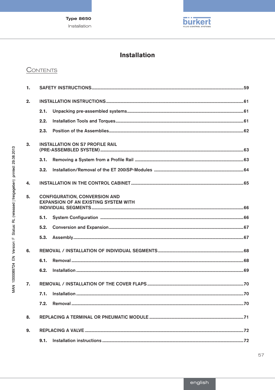 Installation, Installation c | Burkert Type 8650 User Manual | Page 57 / 156