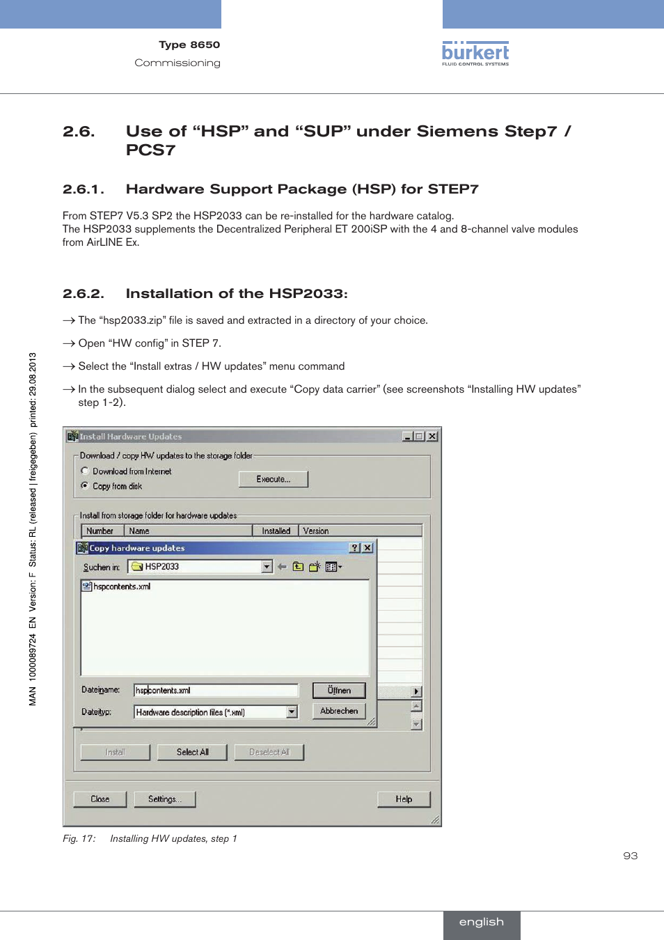 Use of “hsp” and “sup” under siemens step7 / pcs7 | Burkert Type 8650 User Manual | Page 93 / 156