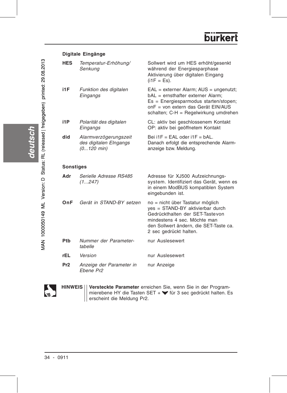 Deutsc h | Burkert Type TAT002 User Manual | Page 36 / 76