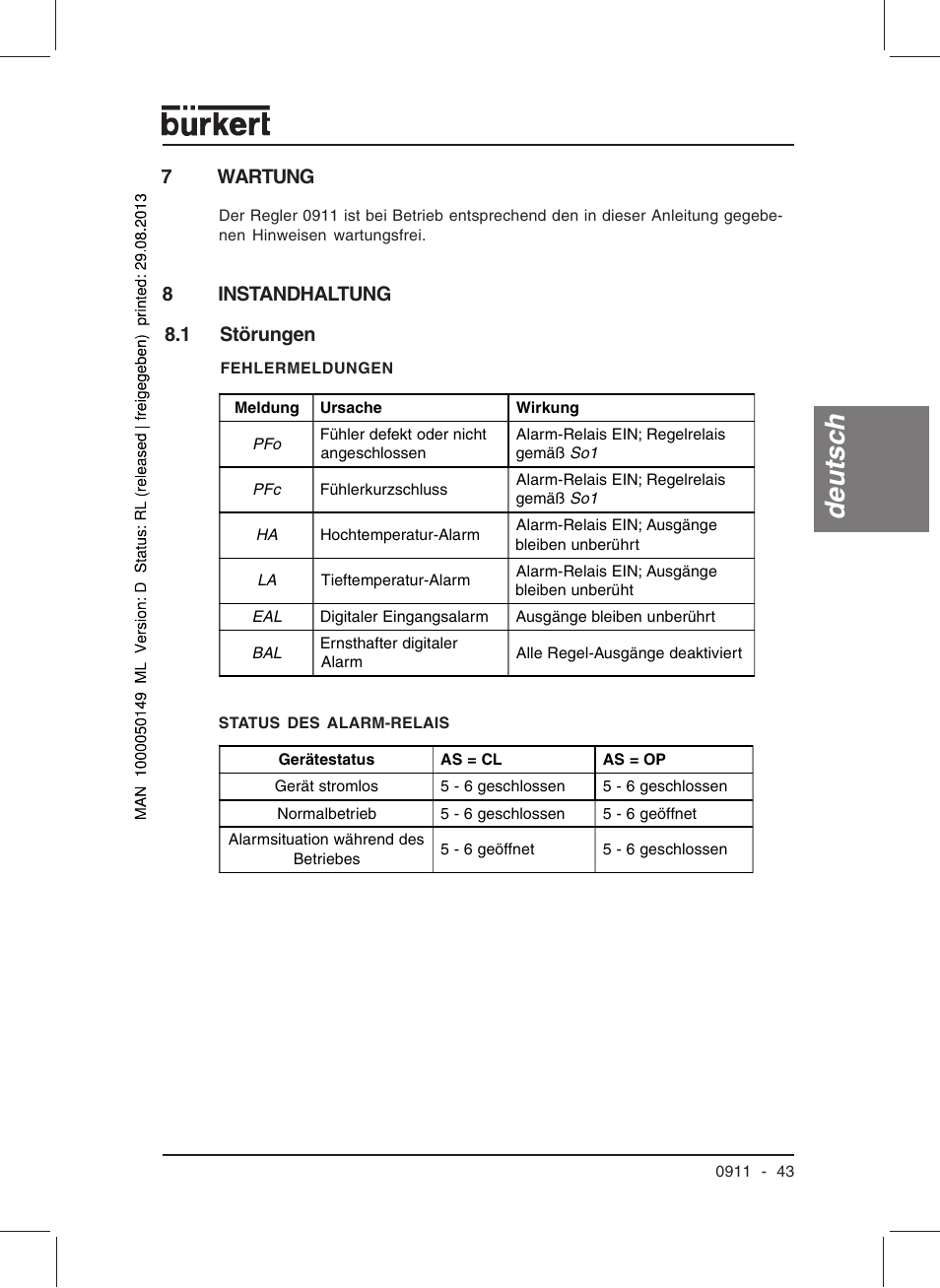 Deutsc h | Burkert Type TAT002 User Manual | Page 45 / 76