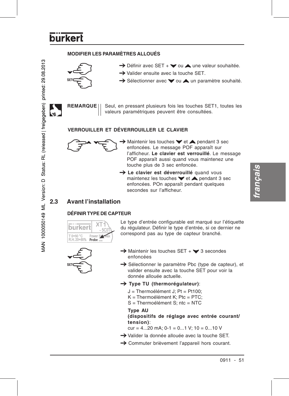 Français, 3 avant l’installation | Burkert Type TAT002 User Manual | Page 53 / 76