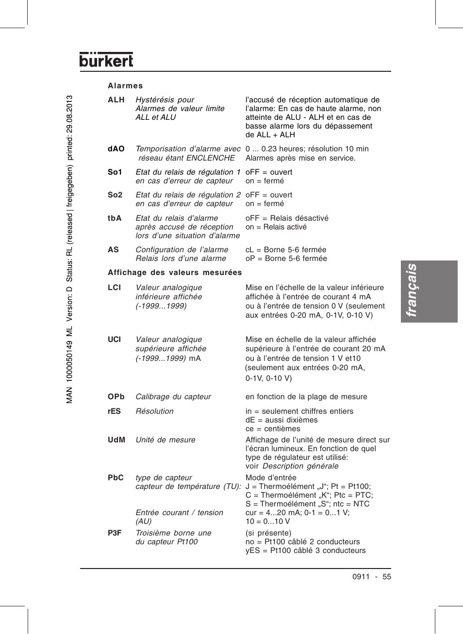 Français | Burkert Type TAT002 User Manual | Page 57 / 76