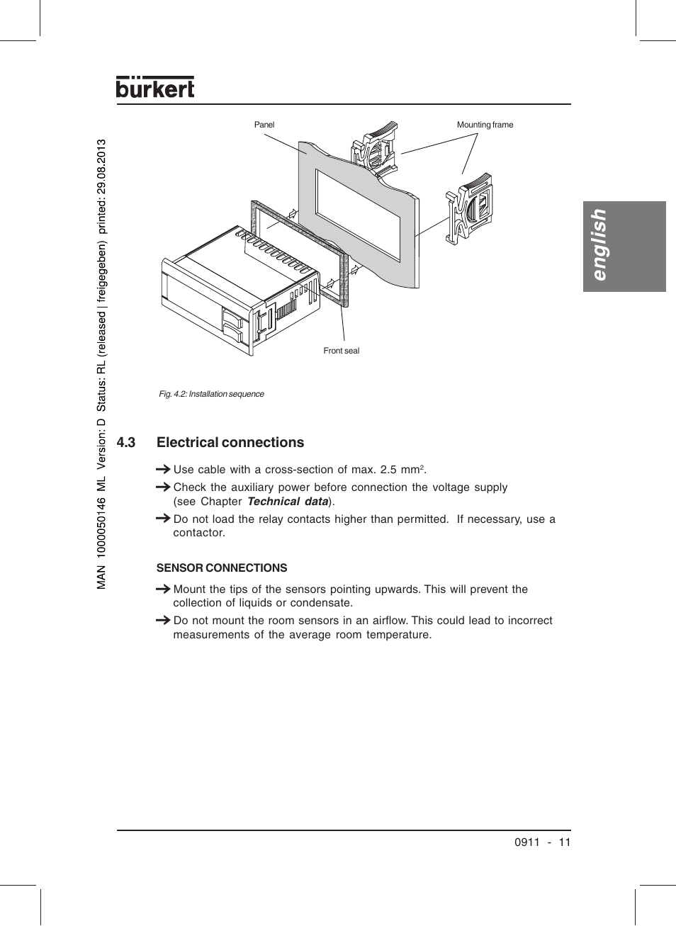 English, 3 electrical connections | Burkert Type TAT002 User Manual | Page 13 / 46