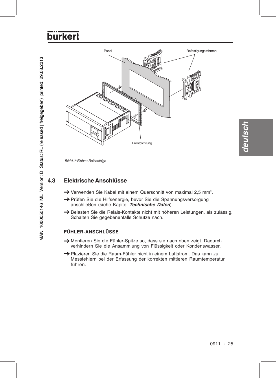 Deutsc h, 3 elektrische anschlüsse | Burkert Type TAT002 User Manual | Page 27 / 46