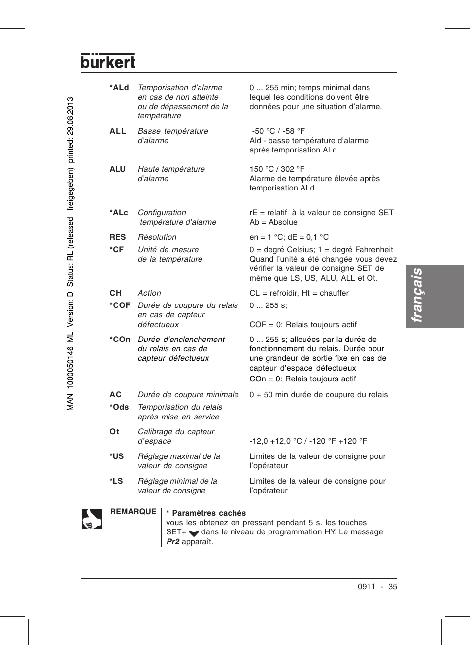 Français | Burkert Type TAT002 User Manual | Page 37 / 46