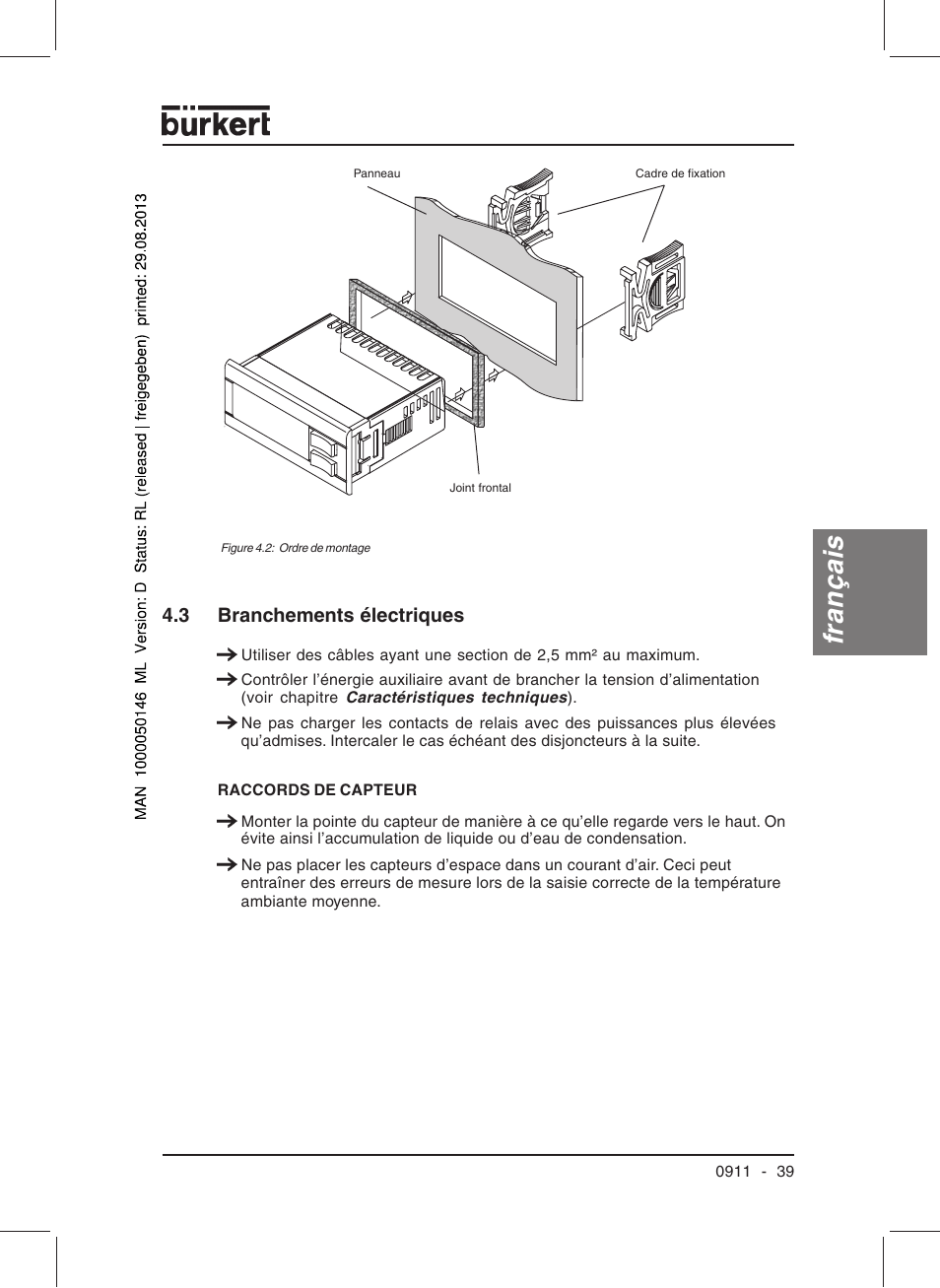 Français, 3 branchements électriques | Burkert Type TAT002 User Manual | Page 41 / 46