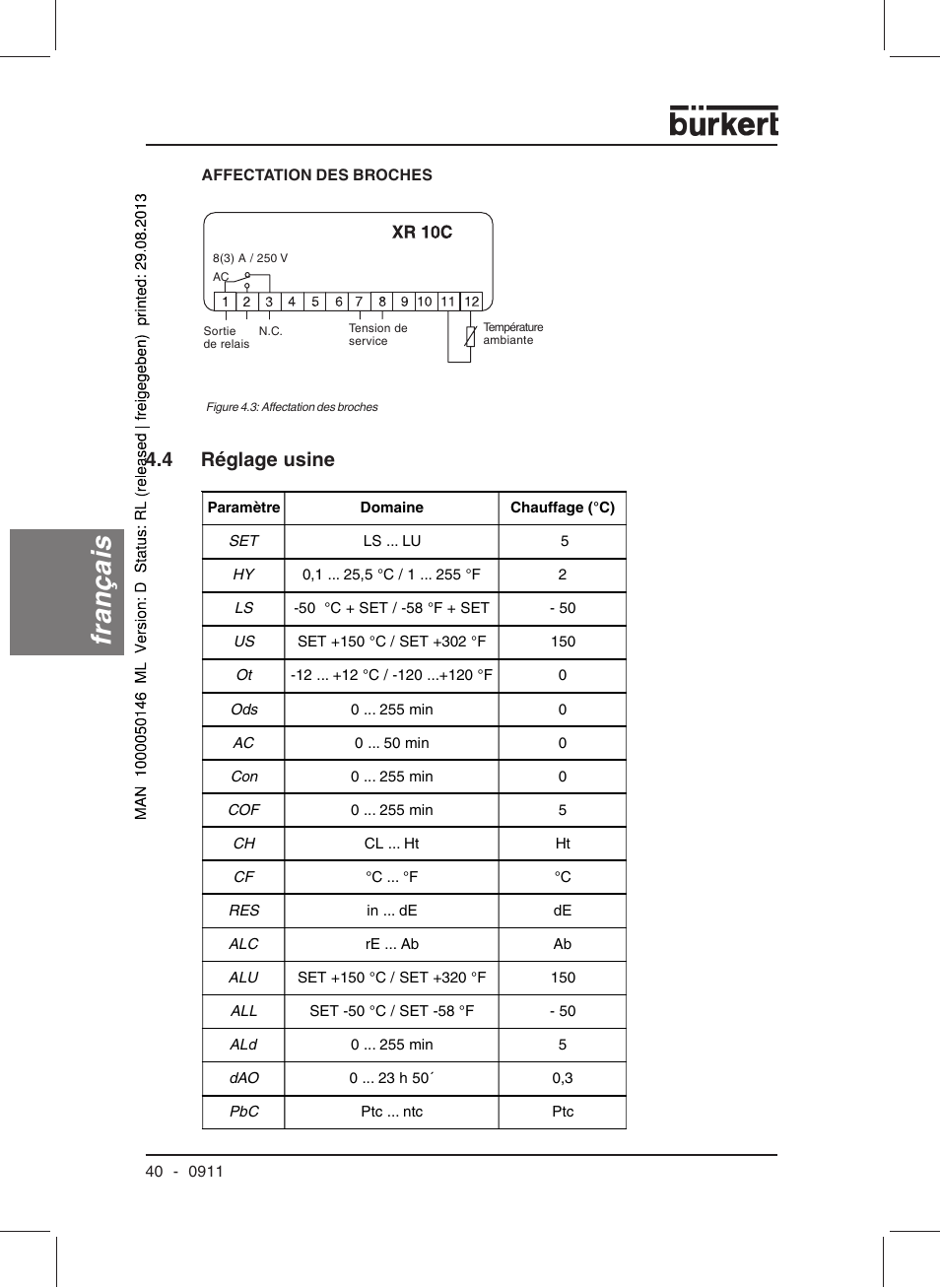 Français, 4 réglage usine | Burkert Type TAT002 User Manual | Page 42 / 46